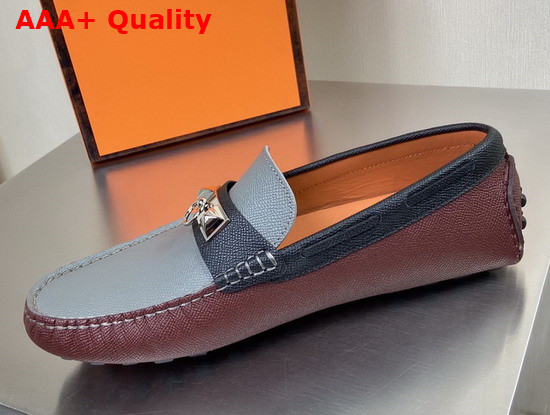 Hermes Irving Loafer in Epsom Calfskin with Ruthenium Pleated Mini Dog Hardware Bordeaux Gray Replica