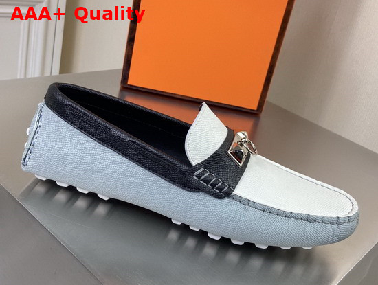 Hermes Irving Loafer in Epsom Calfskin with Ruthenium Pleated Mini Dog Hardware Light Blue White Replica