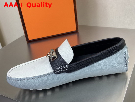 Hermes Irving Loafer in Epsom Calfskin with Ruthenium Pleated Mini Dog Hardware Light Blue White Replica