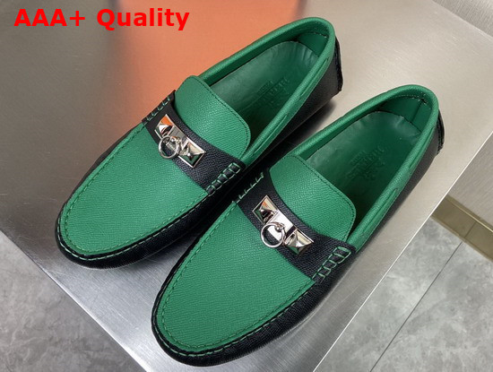 Hermes Irving Loafer in Epsom Calfskin with Ruthenium Pleated Mini Dog Hardware Marine Menthe Replica