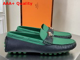 Hermes Irving Loafer in Epsom Calfskin with Ruthenium Pleated Mini Dog Hardware Marine Menthe Replica