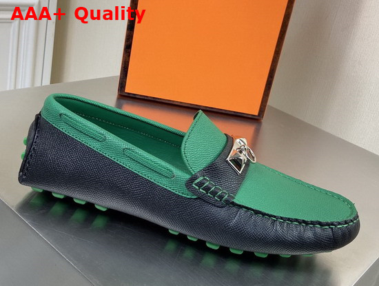 Hermes Irving Loafer in Epsom Calfskin with Ruthenium Pleated Mini Dog Hardware Marine Menthe Replica