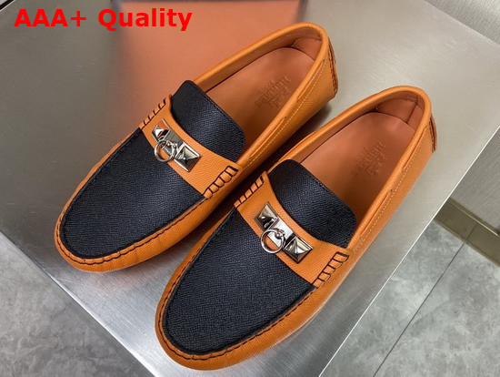 Hermes Irving Loafer in Epsom Calfskin with Ruthenium Pleated Mini Dog Hardware Orange Black Replica