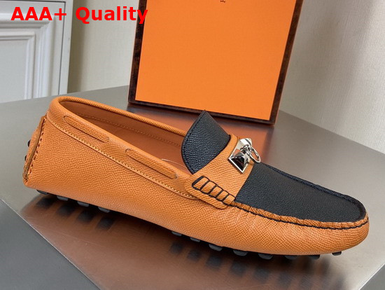 Hermes Irving Loafer in Epsom Calfskin with Ruthenium Pleated Mini Dog Hardware Orange Black Replica