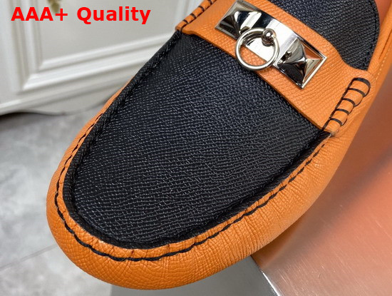 Hermes Irving Loafer in Epsom Calfskin with Ruthenium Pleated Mini Dog Hardware Orange Black Replica