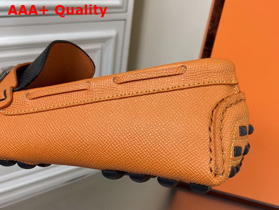 Hermes Irving Loafer in Epsom Calfskin with Ruthenium Pleated Mini Dog Hardware Orange Black Replica