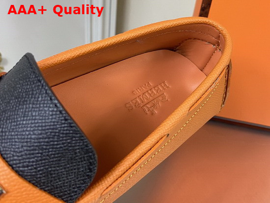 Hermes Irving Loafer in Epsom Calfskin with Ruthenium Pleated Mini Dog Hardware Orange Black Replica