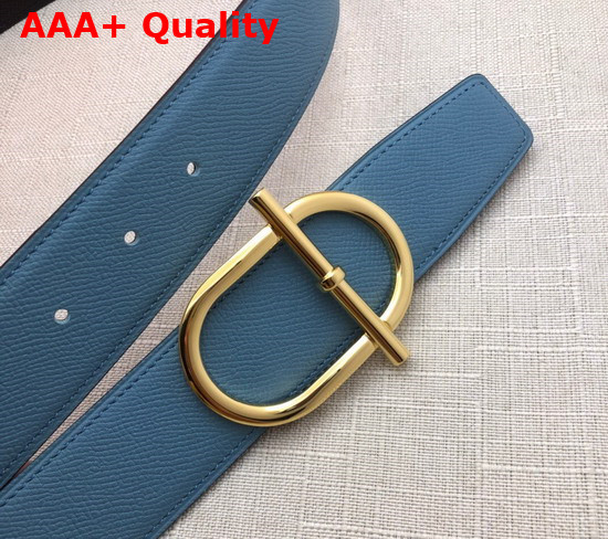 Hermes Ithaque Belt Buckle Reversible Leather Strap 38mm Bleu France Noir Replica