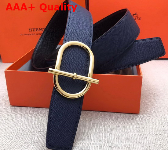 Hermes Ithaque Belt Buckle Reversible Leather Strap 38mm Noir Bleu Nuit Replica