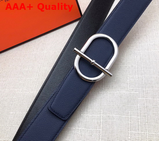 Hermes Ithaque Belt Buckle Reversible Leather Strap 38mm Noir Bleu Nuit Replica