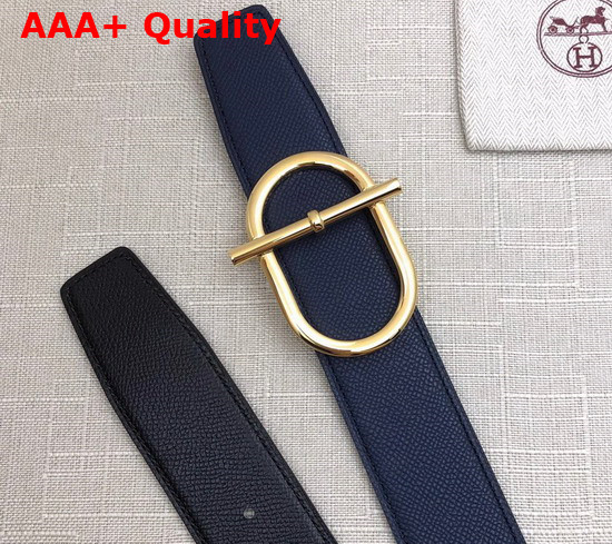 Hermes Ithaque Belt Buckle Reversible Leather Strap 38mm Noir Bleu Nuit Replica