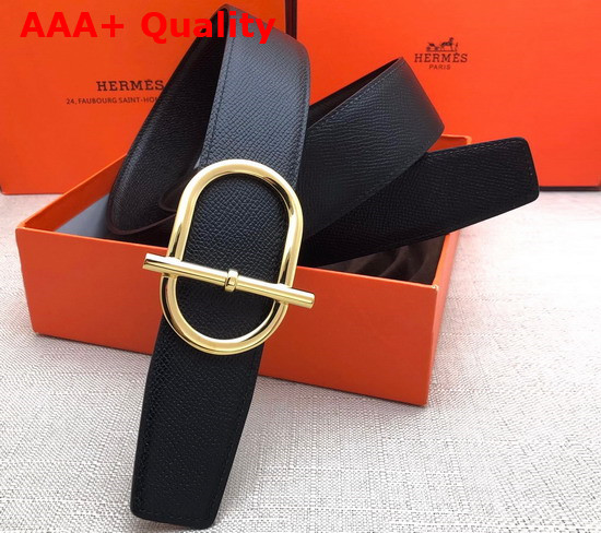 Hermes Ithaque Belt Buckle Reversible Leather Strap 38mm Noir Chocolate Replica