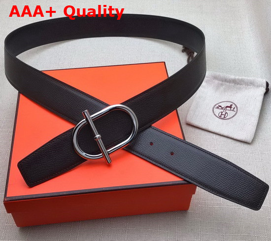 Hermes Ithaque Belt Buckle Reversible Leather Strap 38mm Noir Chocolate Replica