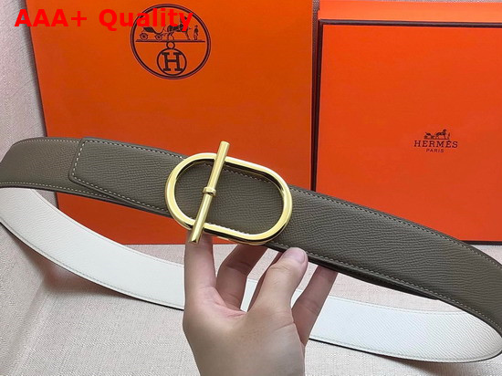 Hermes Ithaque Belt Buckle Reversible Leather Strap 38mm Vert De Gris Blanc Replica