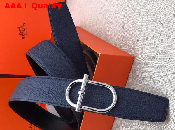 Hermes Ithaque Belt Buckle Reversible Leather Strap in Box 135 and Togo Calfskin Noir Bleu Nuit Replica