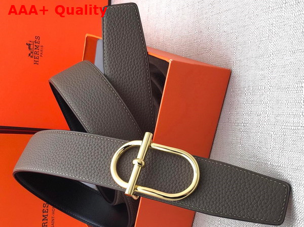 Hermes Ithaque Belt Buckle Reversible Leather Strap in Box 135 and Togo Calfskin Noir Etain Replica