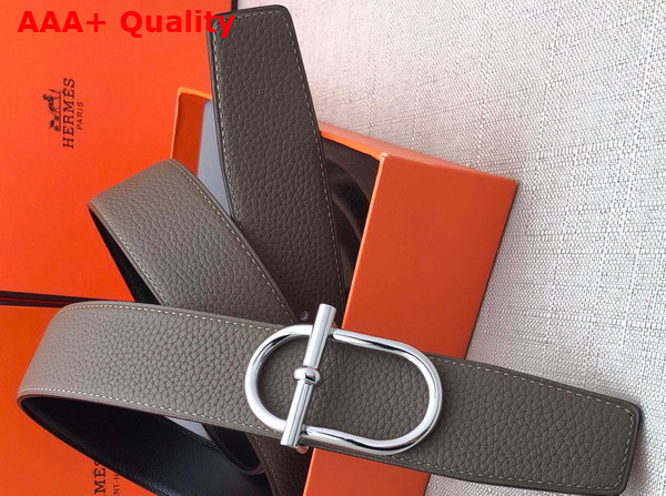 Hermes Ithaque Belt Buckle Reversible Leather Strap in Box 135 and Togo Calfskin Noir Etain Replica