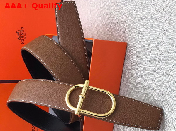 Hermes Ithaque Belt Buckle Reversible Leather Strap in Box 135 and Togo Calfskin Noir Gold Replica