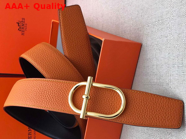 Hermes Ithaque Belt Buckle Reversible Leather Strap in Box 135 and Togo Calfskin Noir Orange Replica