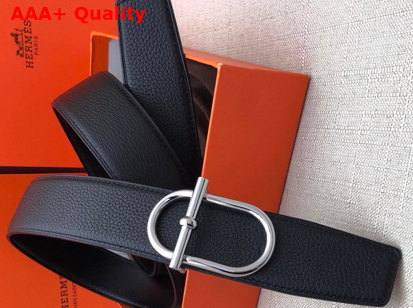 Hermes Ithaque Belt Buckle Reversible Leather Strap in Box 135 and Togo Calfskin Noir Replica