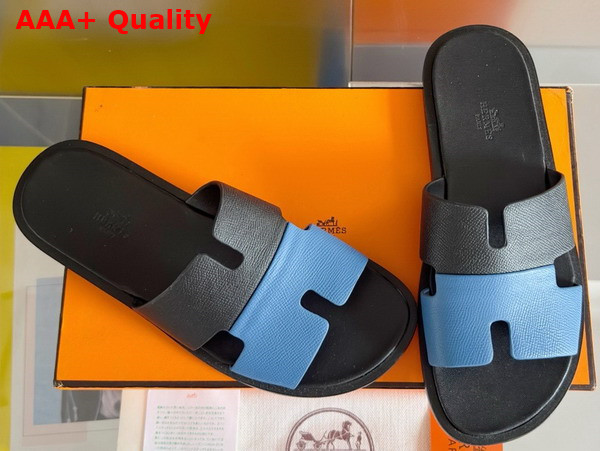 Hermes Izmir Sandal in Epsom Calfskin Black and Blue Replica