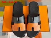 Hermes Izmir Sandal in Epsom Calfskin Black and Orange Replica