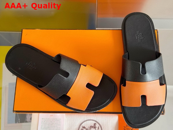 Hermes Izmir Sandal in Epsom Calfskin Black and Orange Replica