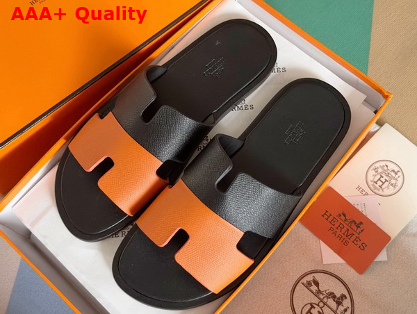 Hermes Izmir Sandal in Epsom Calfskin Black and Orange Replica