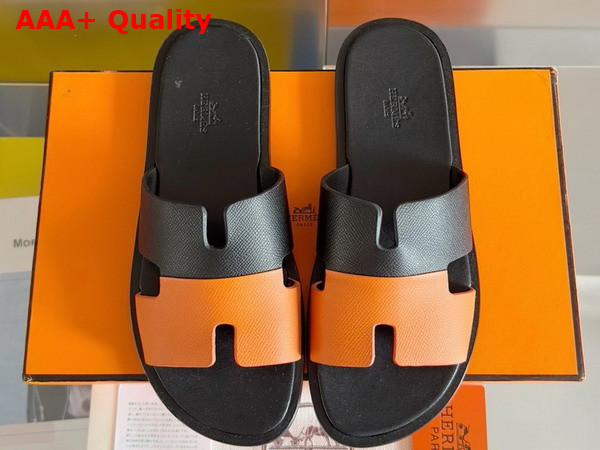 Hermes Izmir Sandal in Epsom Calfskin Black and Orange Replica