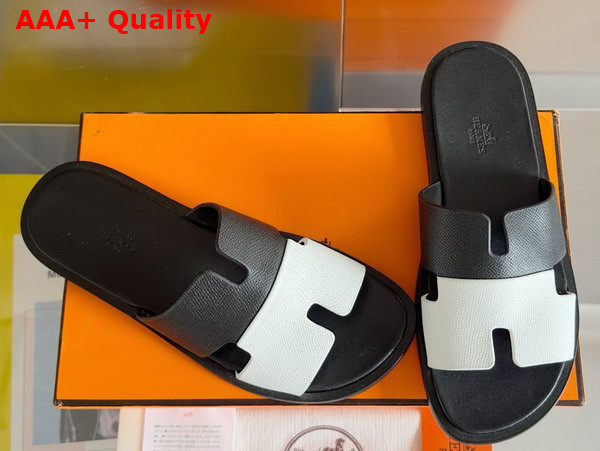 Hermes Izmir Sandal in Epsom Calfskin Black and White Replica