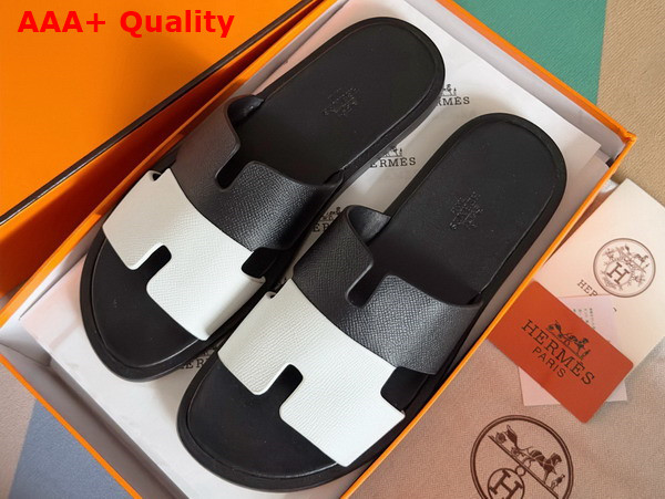 Hermes Izmir Sandal in Epsom Calfskin Black and White Replica