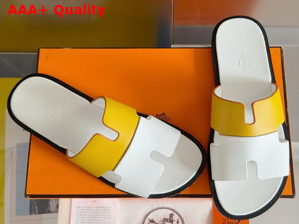 Hermes Izmir Sandal in Epsom Calfskin White and Yellow Replica