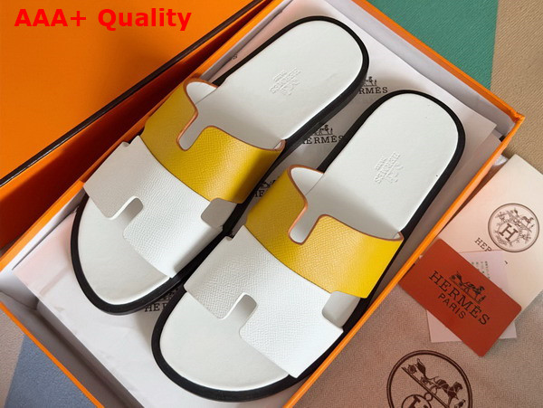 Hermes Izmir Sandal in Epsom Calfskin White and Yellow Replica