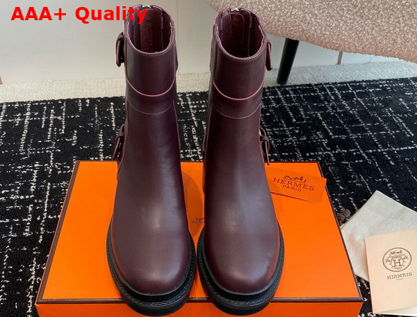 Hermes Jaimy Ankle Boot in Bordeaux Calfskin Replica