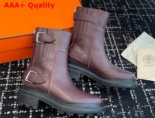 Hermes Jaimy Ankle Boot in Bordeaux Calfskin Replica