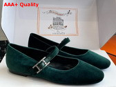 Hermes Jane Ballet Flat in Emerald Green Velvet Replica