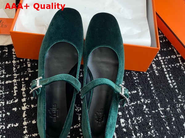 Hermes Jane Ballet Flat in Emerald Green Velvet Replica