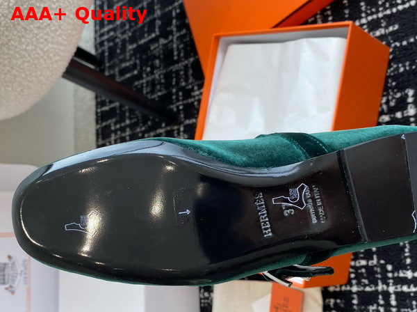 Hermes Jane Ballet Flat in Emerald Green Velvet Replica