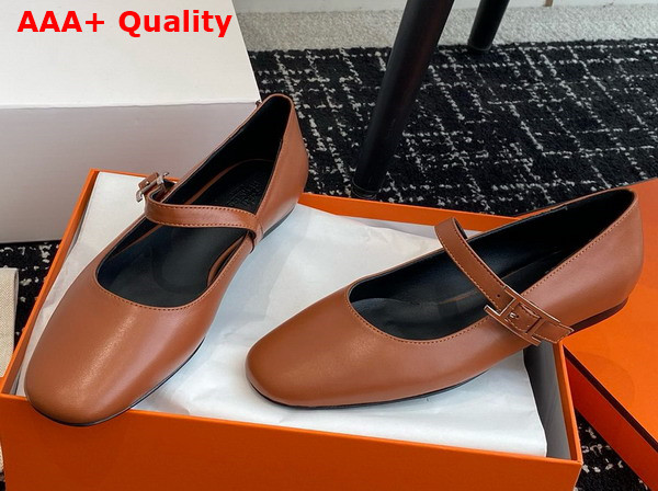 Hermes Jane Ballet Flat in Marron Alezan Goatskin Replica