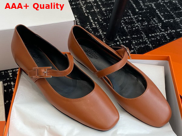 Hermes Jane Ballet Flat in Marron Alezan Goatskin Replica