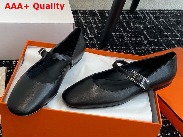 Hermes Jane Ballet Flat in Noir Goatskin Replica