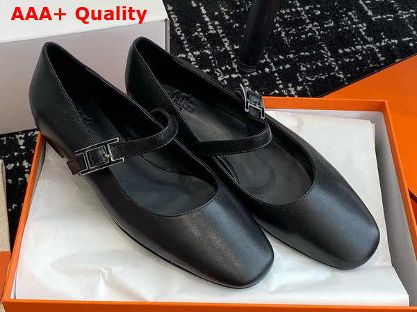 Hermes Jane Ballet Flat in Noir Goatskin Replica