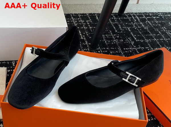 Hermes Jane Ballet Flat in Noir Velvet Replica