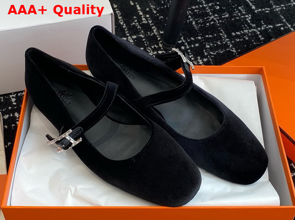 Hermes Jane Ballet Flat in Noir Velvet Replica