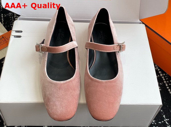 Hermes Jane Ballet Flat in Pale Pink Velvet Replica