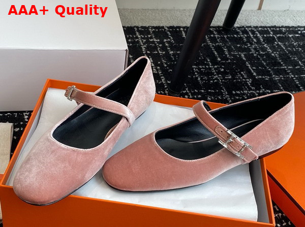 Hermes Jane Ballet Flat in Pale Pink Velvet Replica