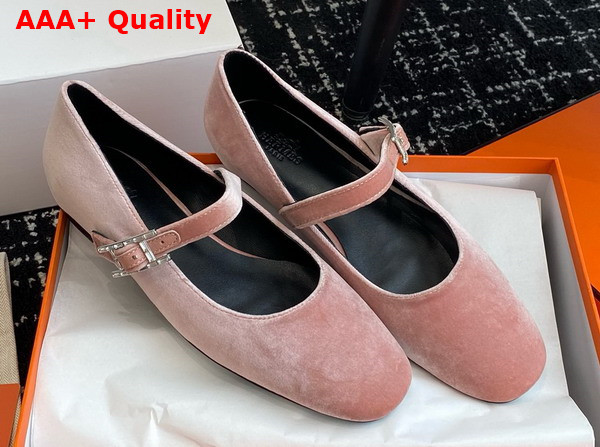 Hermes Jane Ballet Flat in Pale Pink Velvet Replica