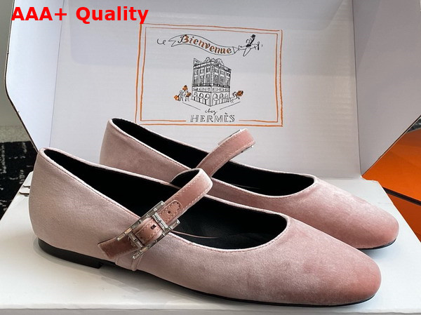 Hermes Jane Ballet Flat in Pale Pink Velvet Replica