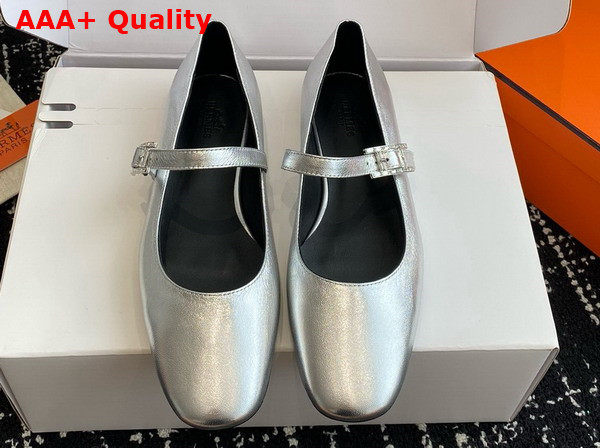 Hermes Jane Ballet Flat in Silver Goatskin Replica