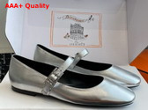 Hermes Jane Ballet Flat in Silver Goatskin Replica